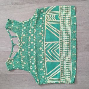 Sheer Geometric Print Crop Top / Size Large